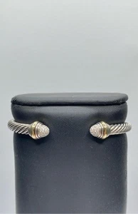 David Yurman 14k Gold Diamond Pave Dome Tips Sterling Cable Bracelet 29.5g - Picture 1 of 7