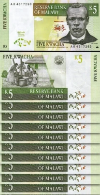 Malawi 5 Kwacha 1997, UNC, 10 Pcs LOT, Consecutive, P-36a - Image 1 of 4