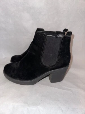 BOOHOO MUJER NEGRO GAMUZA PULL ON BLOCK BOTINES UK TALLA 4 EUR 37 BT148 Foto 1 de 4
