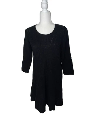 NY Collection Womens Sweater Dress Petite M Black Cable-Knit A-Line 3/4 Sleeve - Image 1 of 4