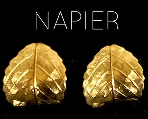 ORECCHINI VINTAGE NAPIER oro LEAF cerchio FIRMATI retro vite regolabile - Foto 1 di 5