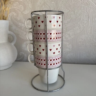 Sainsbury’s Stacking Mugs With Stand Pink Love Heart Fine China - Image 1 of 4