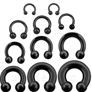 1pc. 20g-00g Black IP Horseshoe Circular Barbell Earring Labret Tragus Septum - Picture 1 of 3