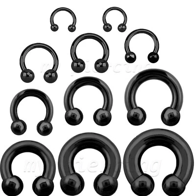 1pc. 20g-00g Black IP Horseshoe Circular Barbell Earring Labret Tragus Septum - Image 1 of 3