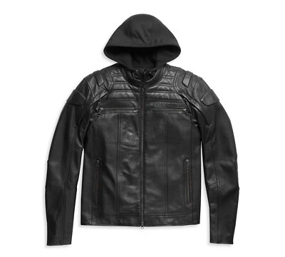 Harley-Davidson Auroral Lederjacke mit Kapuze Herren Rindsleder schwarz XXL-4XL