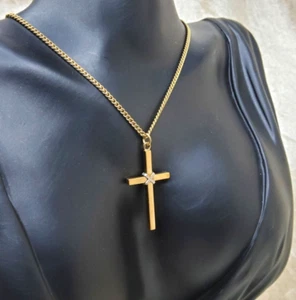 Collar Vintage Chapado en Oro 14K Cruz Colgante 20"L - Imagen 1 de 5