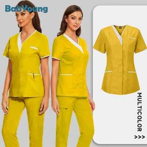 Nursing Scrubs Women Medical Tops Short Sleeve Surgical Pet Shop Work Uniform - Picture 1 of 31