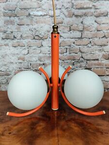 70er Jahre Designer Richard Essig 3 Opalglaskugeln Deckenlampe Orange Space Age