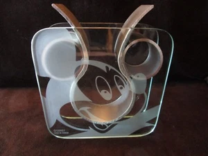 Vintage ETCHED MICKEY MOUSE GLASS & ALUMINUM VASE DISNEY Taiwan 7" t 1980's - Picture 1 of 12