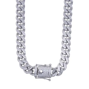 Cadena cubana de piedra de acero inoxidable de plata pesada 12 mm 18 20 24 pulgadas SSC 120 S - Imagen 1 de 6