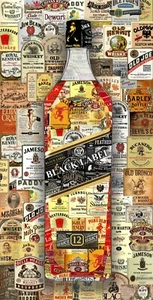 Art Collage Poster Whiskey BL Print Made Out Of Whiskey Labels - Picture 1 of 3