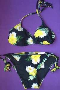 Dorothy Perkins Floral Bikini Set black yellow green print Size 10 New Tags BNWT - Picture 1 of 3