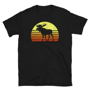 Vintage Eighties Style Retro Sun Moose National Park Forest Gift Unisex T-Shirt - Picture 1 of 3