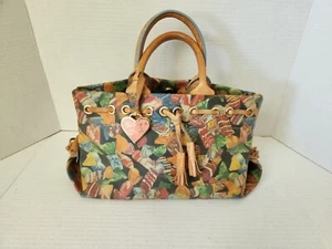 Bolso de Mano Dooney And Bourke De Colección Duro Caramelo Negro Tostado Cuero Dije Dorado - Imagen 1 de 19