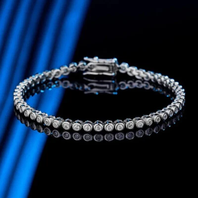 2/3mm D VVS1 Real Moissanite Bubble Tennis Chain Bracelet 925 Sterling Silver - Image 1 of 4