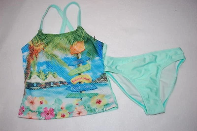 Traje de baño para niñas 2 piezas conjunto tankini verde azulado menta playa tropical vacaciones malla XS 4-5 Foto 1 de 2