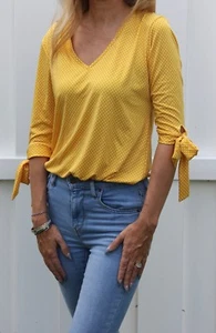 Lovemood Mustard Yellow Blouse Top Polka Dots - Available in Size L or XL *NEW* - Picture 1 of 3