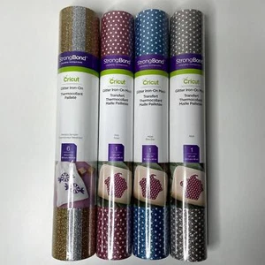 Lot of 4 — Cricut STRONGBOND GLITTER IRON-ON Vinyl Sheets — Metallics + Mesh NEW - Picture 1 of 11