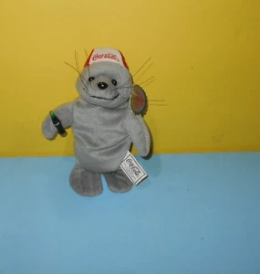 Coke COCA COLA Gray Seal 8" Bean Bag Coke Plush Toy Red & White Cap - Picture 1 of 2