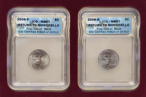 2006 P & D JEFFERSON NICKELS RETURN TO MONTICELLO ICG MS 67 FIRST DAY OF ISSUE Cover