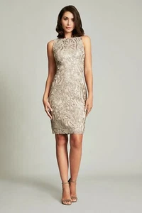 NEW TADASHI SHOJI EMI SEQUIN EMBROIDERED DRESS SAND BPP18233MX SIZE 10 $388.00 - Picture 1 of 9