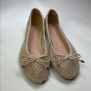 Women’s Bamboo Mesh Ballet Flats with Rhinestone and Bow Accents Size 5.5 NWOT - Picture 1 of 9