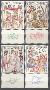 CZECHOSLOVAKIA 1975 SC#1996/99 MNH** set+label, Folk Customs. - Picture 1 of 1