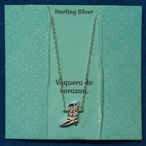 N332 Sterling Silver Cowgirl Boot Pendant 16"-18" Chain Necklace Solid 925 New - Picture 1 of 4