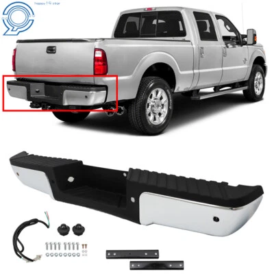For 2008-2016 Ford F-250 F-350 Super Duty Rear Step Bumper W/ Sensor Hole Chrome - Image 1 of 4