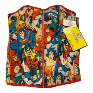 DC Comics Originals Corset S L/XL Zip Front Tie Back Batman Wonder Woman Flash - Picture 1 of 6