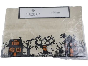 Juego de 4 manteles de cocina de yute casa embrujada de Halloween para almacén - Imagen 1 de 1