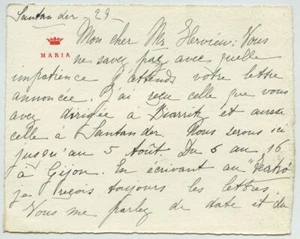 Billet autographe signé Maria Guerrero, comédienne espagnole, à Paul Hervieu. - Picture 1 of 2