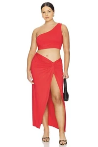 Women Wrap Skirt Set Solid Color Wine Crop Tank Top & Split Skirt Plus Size - Picture 1 of 6