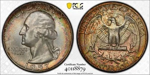 1957 D Washington Quarter PCGS MS67 Rainbow Toning PQ - Picture 1 of 10