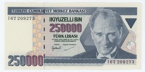 Billete Turquía 250000 Lira L.1970 (1998) Pick 211 UNC Sin Circular Serie I67 - Imagen 1 de 2