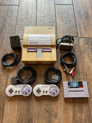 Super Nintendo SNES Console + Cords + 2 Original Controllers + Super Mario World - Image 1 of 4