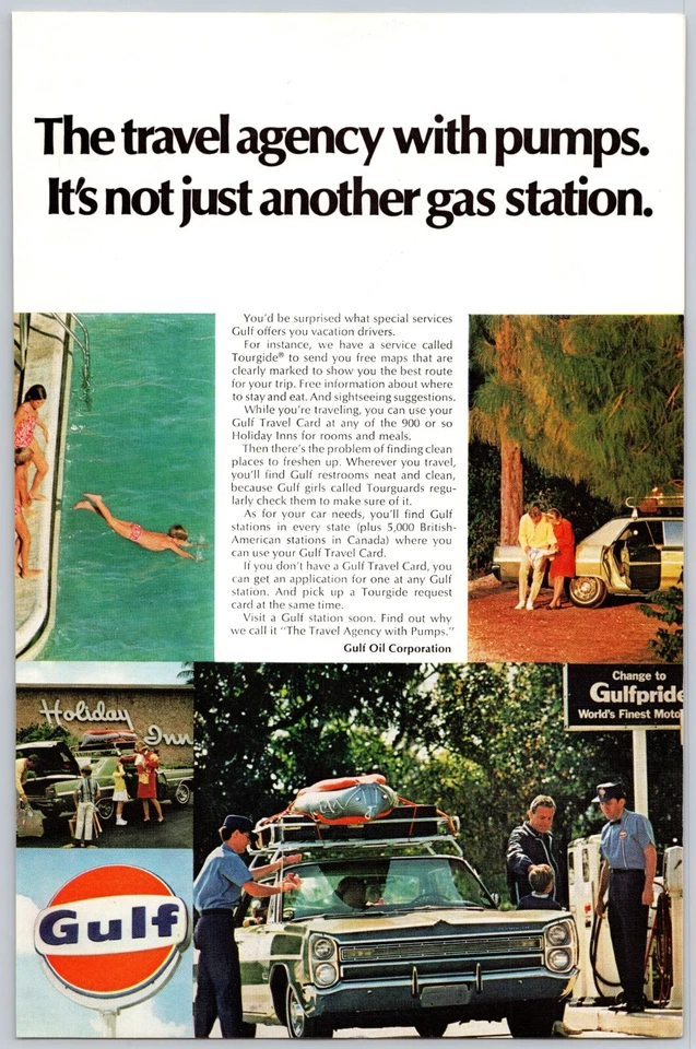 Anuncio impreso Gulf Oil 1968 agencia de viajes con bombas no solo otra gasolinera Foto 1 de 1