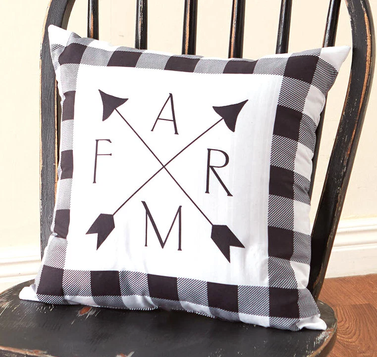 Almohada de granja con patrón de cuadros de búfalo blanco y negro 16" decoración del hogar Foto 1 de 1