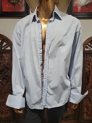 Camisa abotonada Valentino Roma italiana para hombre 42/16,5 azul claro manga larga # C Foto 1 de 4