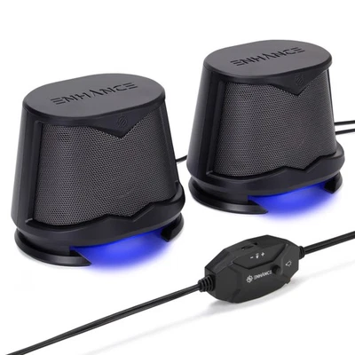 Computer Speakers USB Powered Blue LED Glow Lights 10W Peak Sound - Image 1 of 4