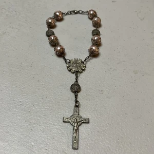 VINTAGE Faux Pinkish Pearl Religious Bracelet 8.5 Inches - Picture 1 of 6