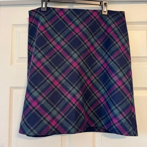 Talbots karierter A-Linien-Rock Wolle knielang Größe 14 marineblau lila grün - Bild 1 von 8