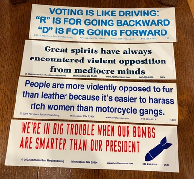 Lot 4 Vintage Northern Sun Bumper Stickers-Fur, Voting, Great Minds, Smart Bombs — 第 1/2 张图片