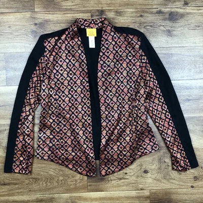 Ruby Rd Women Sz M Black Multicolor Open Front Jacket Cardigan  - Image 1 of 4