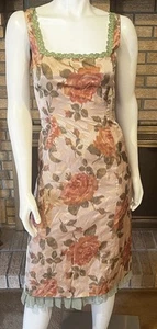 Lela Rose Peach Silk Floral Polka Dot Dress Size 4 - Picture 1 of 9
