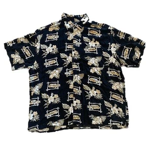 Knightsbridge Men 100% Rayon Hawaiian Shirt XL Black Floral Station Wagon Design - Picture 1 of 5