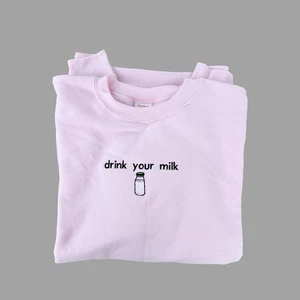 drink your milk custom embroidery men pale pink lightweight crew neck sweatshirt - Picture 1 of 9