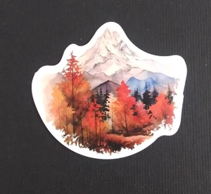 Schöne Wald Bäume unter Bergen Herbst Herbst Aufkleber 2" x 2,25" (Q) - Bild 1 von 2