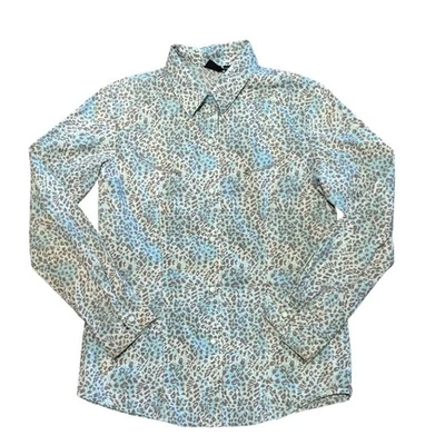 Cruel Girls Brown and Aqua Leopard Print Western Pearl Snap Shirt Girls Large/10 - Image 1 of 4