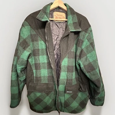 Chaqueta Cripple Creek Circle S Buffalo Check Lana Cremallera Verde Negra Años 90 Forrada De Colección L Foto 1 de 4